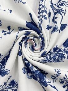 Hansera Middle-Aged Women's Floral Print V-Neck Casual Everyday Shirt - Blue and White - View 5