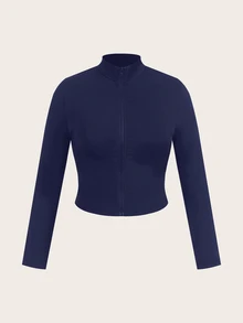 Muchica Plus Size Black Sleeveless Jacket, Elastic Lightweight Yoga Sports 3 Pieces Set Fall - Navy Blue - View 12