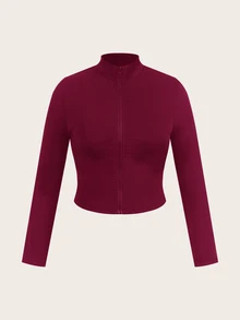 Muchica Plus Size Black Sleeveless Jacket, Elastic Lightweight Yoga Sports 3 Pieces Set Fall - Burgundy - View 11