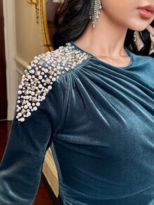 Feyla Women's Elegant Party Beaded & Studded Long Dress - Blue - View 4