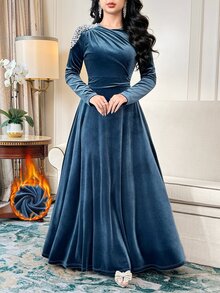 Feyla Women's Elegant Party Beaded & Studded Long Dress - Blue - View 2