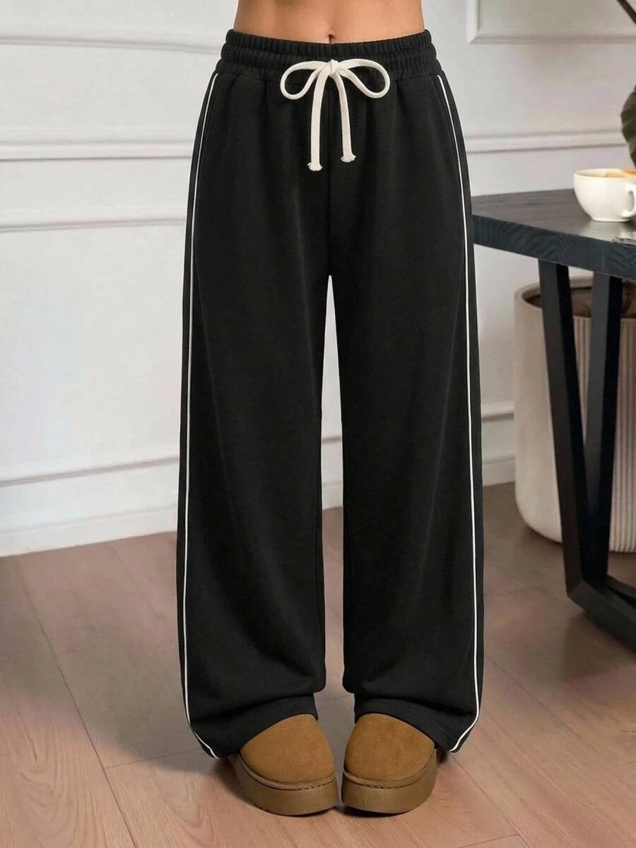 SHEIN Tween Girl Tween Girl Casual Cinched Waist Black Printed Sweatpants - Black - View 1