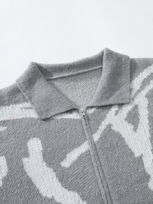 Claim Dot Men's Street Fashion Jacquard Long Sleeve Knit Cardigan - Grey - View 9