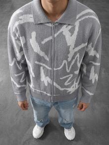 Claim Dot Men's Street Fashion Jacquard Long Sleeve Knit Cardigan - Grey - View 3