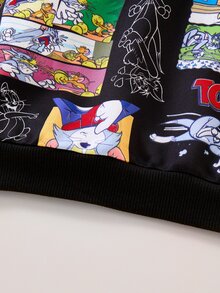 TOM & JERRY X SHEIN Sweat-shirt-shirt imprimé de dessin animé décontracté pour jeune garçon, printemps et automne - Noir - Voir 9