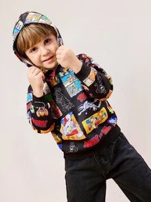 TOM & JERRY X SHEIN Sweat-shirt-shirt imprimé de dessin animé décontracté pour jeune garçon, printemps et automne - Noir - Voir 4