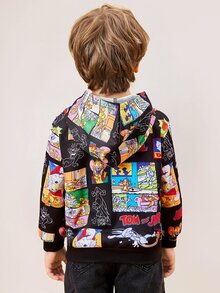 TOM & JERRY X SHEIN Sweat-shirt-shirt imprimé de dessin animé décontracté pour jeune garçon, printemps et automne - Noir - Voir 2