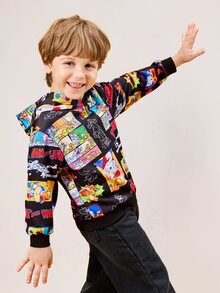 TOM & JERRY X SHEIN Sweat-shirt-shirt imprimé de dessin animé décontracté pour jeune garçon, printemps et automne - Noir - Voir 3