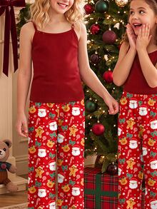 Tween Girl Camisole Top Kids And Cartoon Print Long Pants Loungewear Set - White - View 2