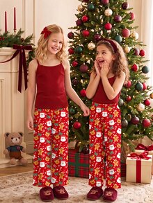 Tween Girl Camisole Top Kids And Cartoon Print Long Pants Loungewear Set - White - View 4