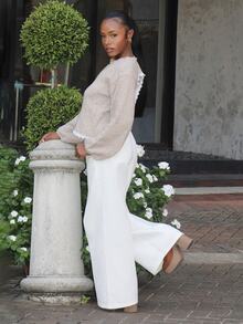 Steph T Women's Lace Patchwork Casual Daily Long Sleeve Sweater - Khaki - View 3