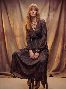 Hansera 2026 Autumn New Regular Women Long Dress Vacation Brown Checkered Boho - Brown - View 4