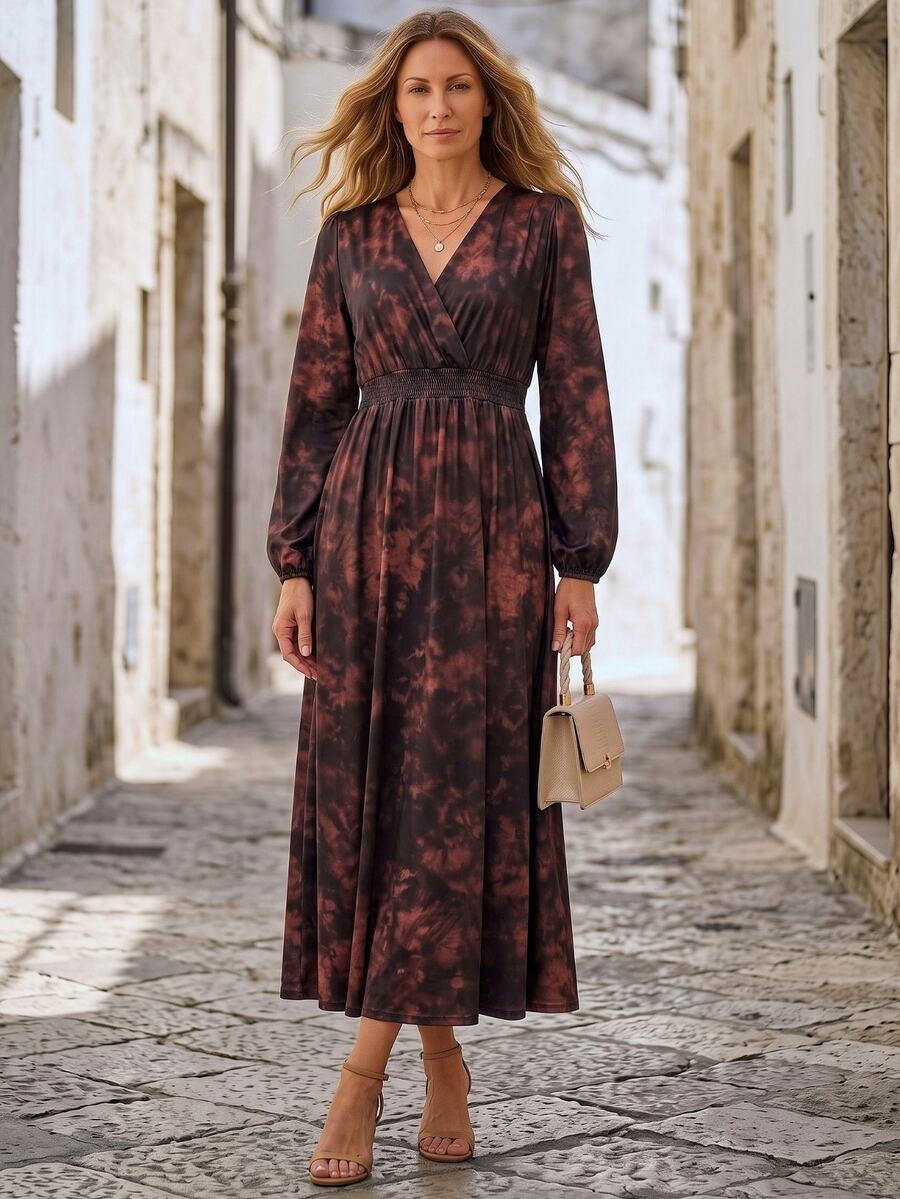 Hansera 2026 Autumn New Regular Women Long Dress Vacation Brown Checkered Boho - Brown - View 1