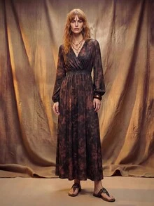 Hansera 2026 Autumn New Regular Women Long Dress Vacation Brown Checkered Boho - Brown - View 6