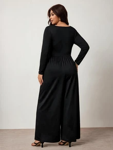 Enliva Plus Size Women's Casual Everyday Elastic Long-Sleeved Slim Fit Black Dress Apple,Rounded Body Fall - Black - View 2