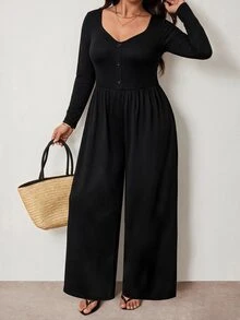 Enliva Plus Size Women's Casual Everyday Elastic Long-Sleeved Slim Fit Black Dress Apple,Rounded Body Fall - Black - View 7