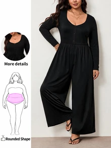 Enliva Plus Size Women's Casual Everyday Elastic Long-Sleeved Slim Fit Black Dress Apple,Rounded Body Fall - Black - View 3