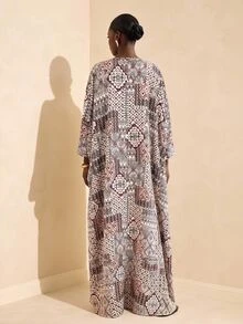SHEIN Clasi 复古印花深V领宽松波西米亚风女装 - 酒紅色 - 查看 2