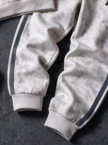 Boys' Sweatshirt Set, Maple Leaf Digital Print Hoodie, Paired With Sweatpants, Casual Streetwear Baggy Sports Outfit For Fall/ School Grey - Multicolor - View 5