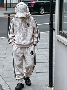 Boys' Sweatshirt Set, Maple Leaf Digital Print Hoodie, Paired With Sweatpants, Casual Streetwear Baggy Sports Outfit For Fall/ School Grey - Multicolor - View 1