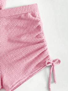 SHEIN Swim 女款夏季海灘派對純色前繫結性感可愛熱帶風時尚比基尼兩件式泳衣套裝 淡粉色 - 粉色 - 查看 7