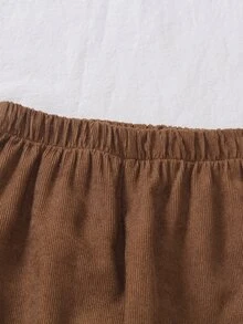 SHEIN 小男孩棕色 2 件套，純色休閒翻領半拉鍊長袖上衣與長褲，適合外出、日常運動、秋季、學校 - 卡其色 - 查看 5