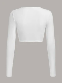 Tseoso Women's Solid Color Round Neck Long Sleeve Slim Casual T-Shirt - White - View 2