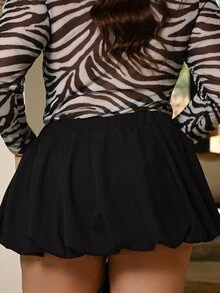 Bibi Tomais Black Casual Zipper Ruffle Hem Mini Skirt, Versatile Design For Streetwear, Commuting, Plus Size Fall - Black - View 3