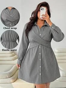 SHEIN EZwear 大尺碼女款格紋休閒派對夏季旅行連身裙 秋季 - 彩色 - 查看 6