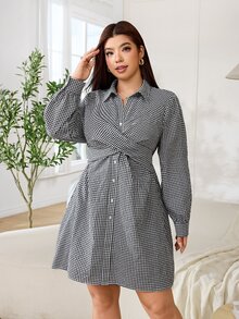 SHEIN EZwear 大尺碼女款格紋休閒派對夏季旅行連身裙 秋季 - 彩色 - 查看 3