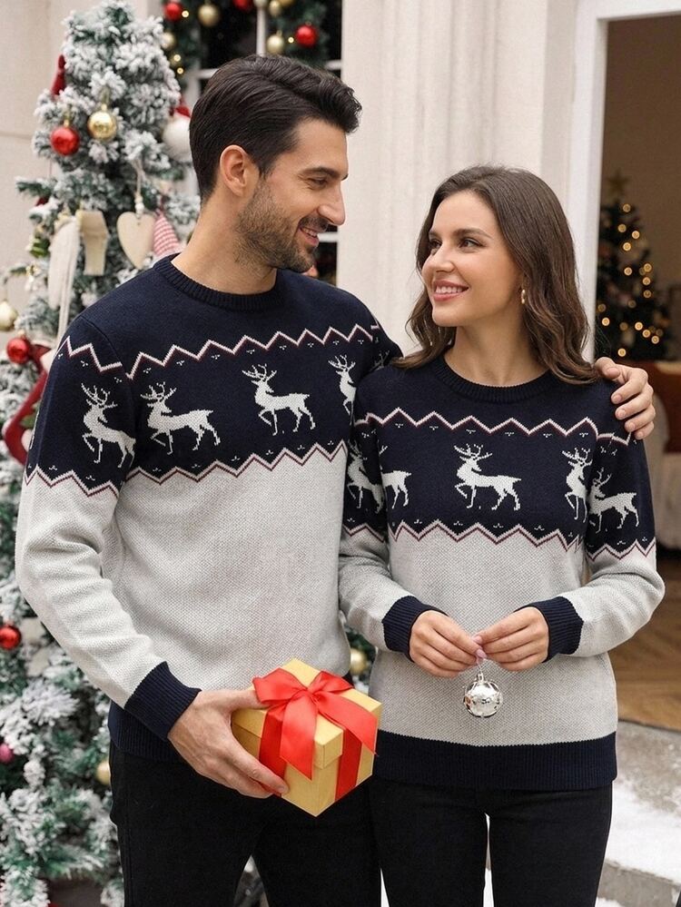 Sorvial Men's Autumn/Winter Pullover Long Sleeve Crew Neck Knit Sweater With Christmas Elements,Cute Christmas Pullover Sweater , Fall/Winter - Multicolor - View 2