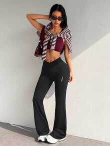 Dewbera Dewbera Women's Letter Print Casual Daily Travel Sports Long Pants - Black - View 7