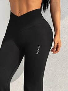 Dewbera Dewbera Women's Letter Print Casual Daily Travel Sports Long Pants - Black - View 6