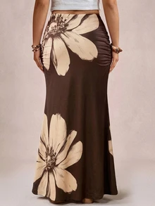 Freevana Plus Floral Print Mermaid Hem Skirt Fall - Multicolor - View 3