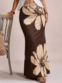 Freevana Plus Floral Print Mermaid Hem Skirt Fall - Multicolor - View 6