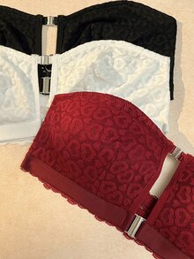 SHEIN 3pcs Convenient Front Closure Low Cut Lace Patchwork Non-Slip Bandeau Bra Set - Multicolor - View 3