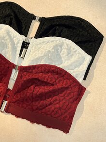 SHEIN 3pcs Convenient Front Closure Low Cut Lace Patchwork Non-Slip Bandeau Bra Set - Multicolor - View 4