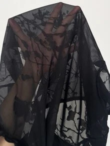 EgrlEra Blusa gótica sexy de verano con efecto aterciopelado, calado, transparencia y estampado floral negro para Halloween y salidas nocturnas - Negro - Ver 10