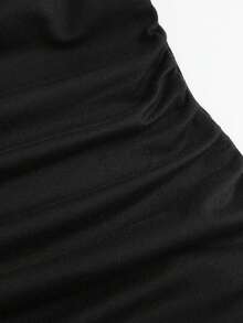 GlowEve CURVE Plus Size Asymmetric Neck Metal Buckle Solid Color Lace Patchwork Bodycon Slimming Elegant Dress For Women - Black - View 4