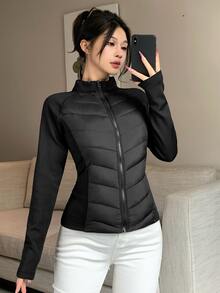 DAZY Women's Slim Fit Long Sleeve Casual Padded Coat - Black - View 9