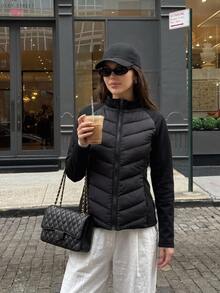 DAZY Women's Slim Fit Long Sleeve Casual Padded Coat - Black - View 3
