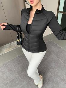 DAZY Women's Slim Fit Long Sleeve Casual Padded Coat - Black - View 6
