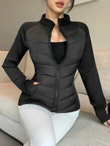 DAZY Women's Slim Fit Long Sleeve Casual Padded Coat - Black - View 1