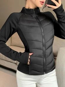 DAZY Women's Slim Fit Long Sleeve Casual Padded Coat - Black - View 10