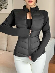 DAZY Women's Slim Fit Long Sleeve Casual Padded Coat - Black - View 7