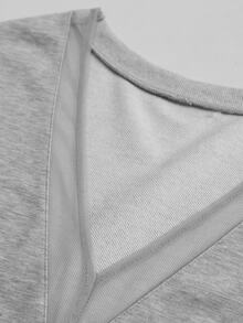 Nubod Plus Size Women Autumn/Winter V-Neck Mesh Patchwork Drop Shoulder Sleeve Casual Everyday Sweatshirt Fall - Grey - View 4
