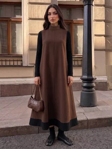 Privoire Women's Colorblock Long Wool Dress - Multicolor - View 6