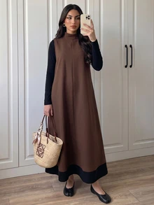 Privoire Women's Colorblock Long Wool Dress - Multicolor - View 5