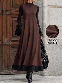 Privoire Women's Colorblock Long Wool Dress - Multicolor - View 3