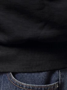 SUMWON Sunwon Club Oversized Full-Zip Hoodie With Script Back Embroidery Monogram Chest Logo Silver Zipper Ribbed Hem - Black - View 5